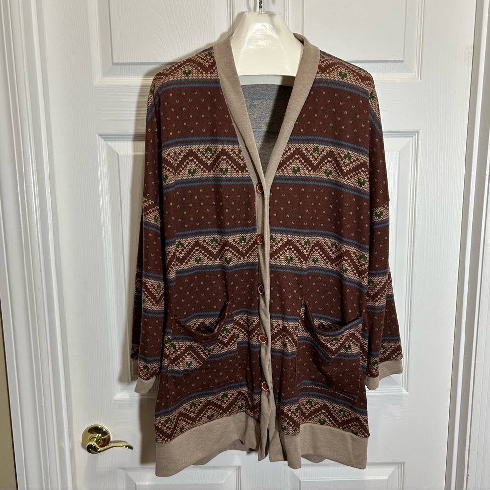 CY Fashion Brown Striped Pattern Cardigan Sweater